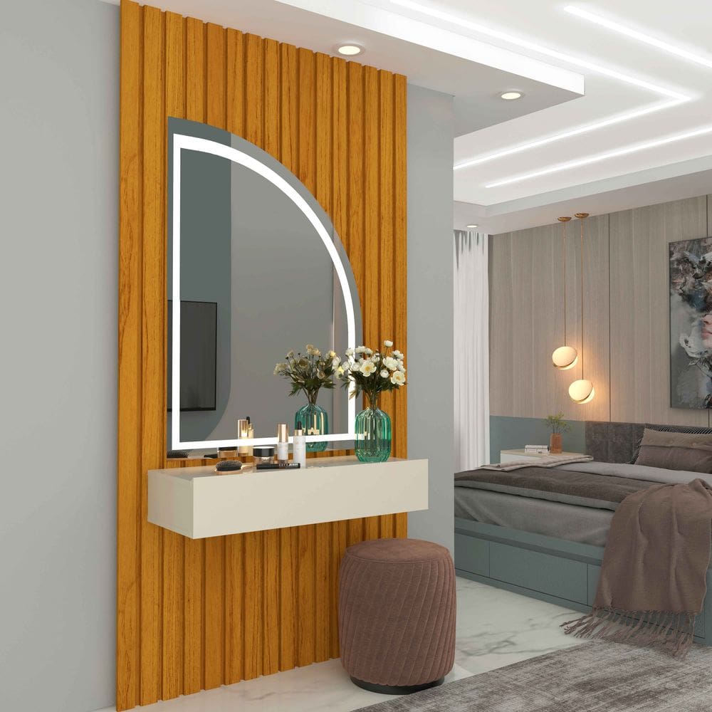 Penteadeira Realeza MDF Ripado com Led e Espelho Naturale Off White - Rede Móveis