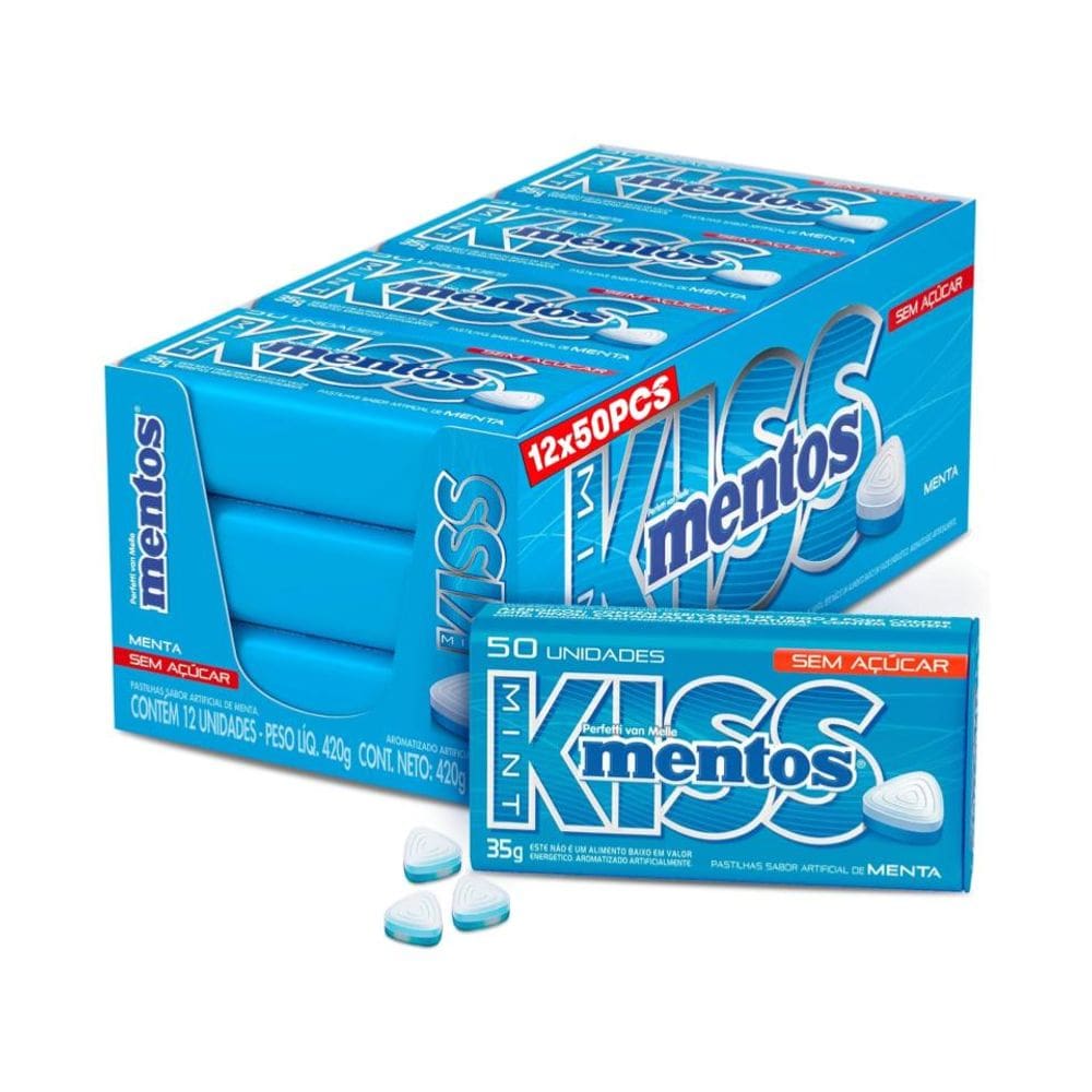 Pastilha Mentos Kiss Menta Sem Açúcar C/ 12u 420g