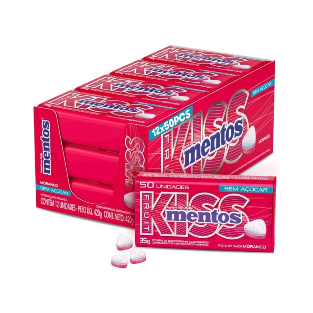 Pastilha Mentos Kiss Morango Sem Açúcar C/ 12u 420g