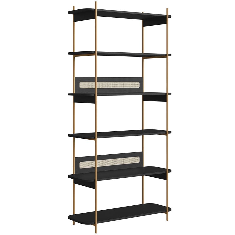 Estante Livreiro Multiuso 6 Prateleiras Industrial Indy A03 Nero Dourado - Lyam Decor