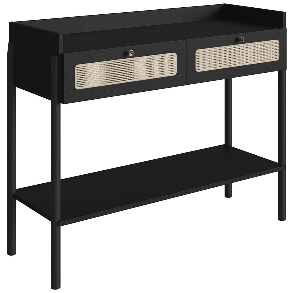 Aparador Para Sala de Estar 2 Gavetas Pés Madeira Moss A03 Nero Preto - Lyam Decor