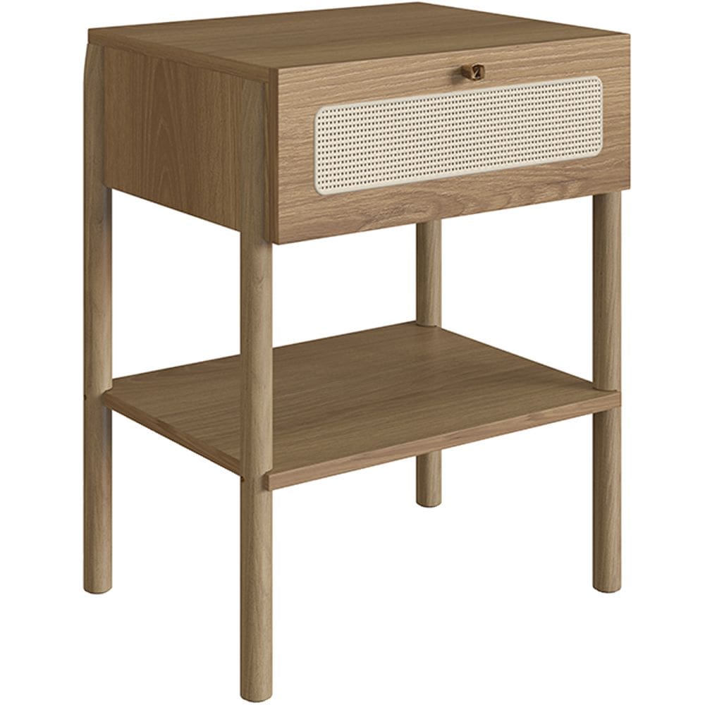 Mesa de Cabeceira 01 Gaveta com Telinha Pés Madeira Moss A03 Hanover Roble - Lyam Decor