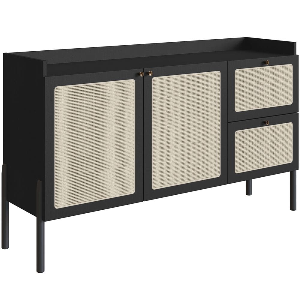 Aparador Buffet Para Sala de Jantar 139cm Pés Madeira Moss A03 Nero Preto - Lyam Decor