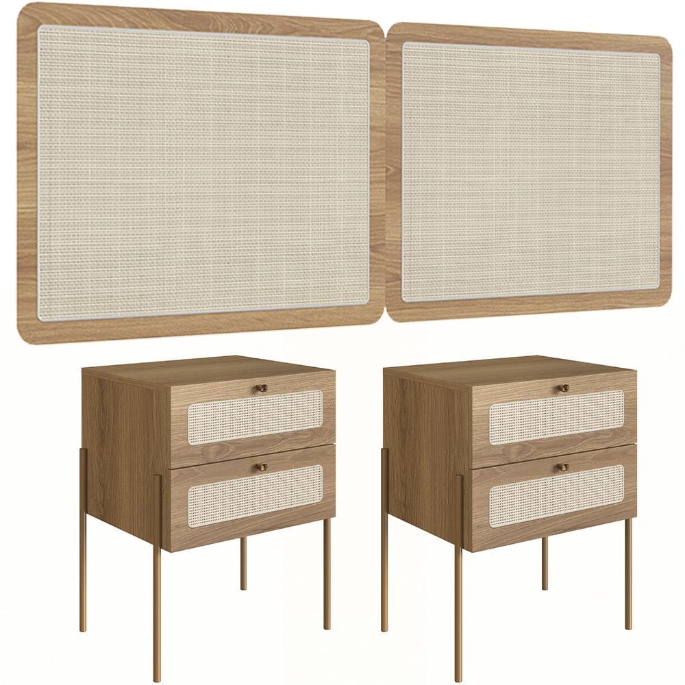 Cabeceira Casal Queen 160cm e 2 Mesas Laterais 2 Gavetas Industrial Indy A03 Hanover - Lyam Decor