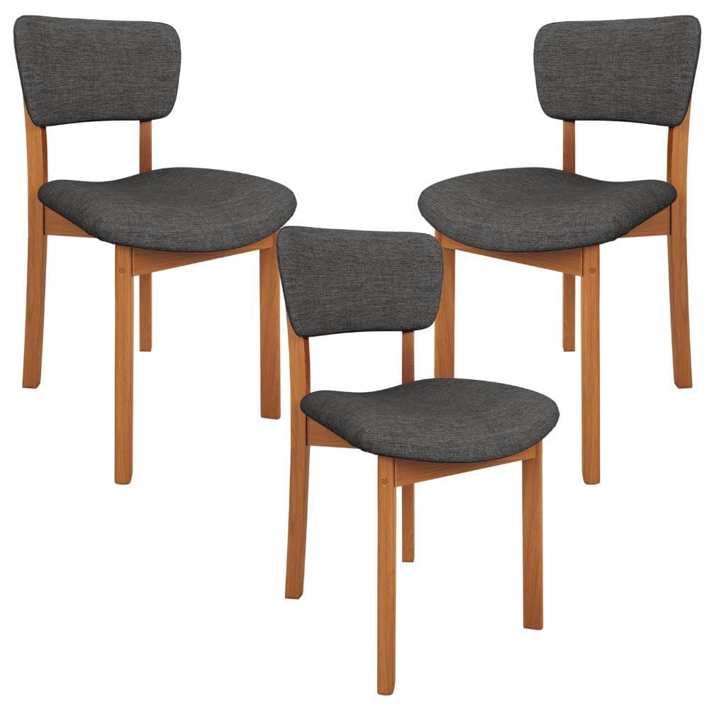 Kit 03 Cadeiras Para Sala de Jantar Cozinha Living Estofada Dara L02 Linho Cinza Escuro - Lyam Decor