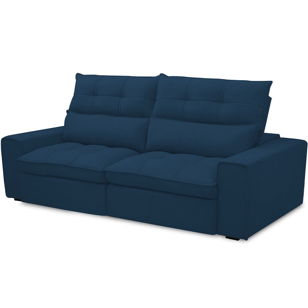 Sofá Retrátil Reclinável Para Sala de Estar Living 230cm Dimas F04 Veludo Azul - Lyam Decor