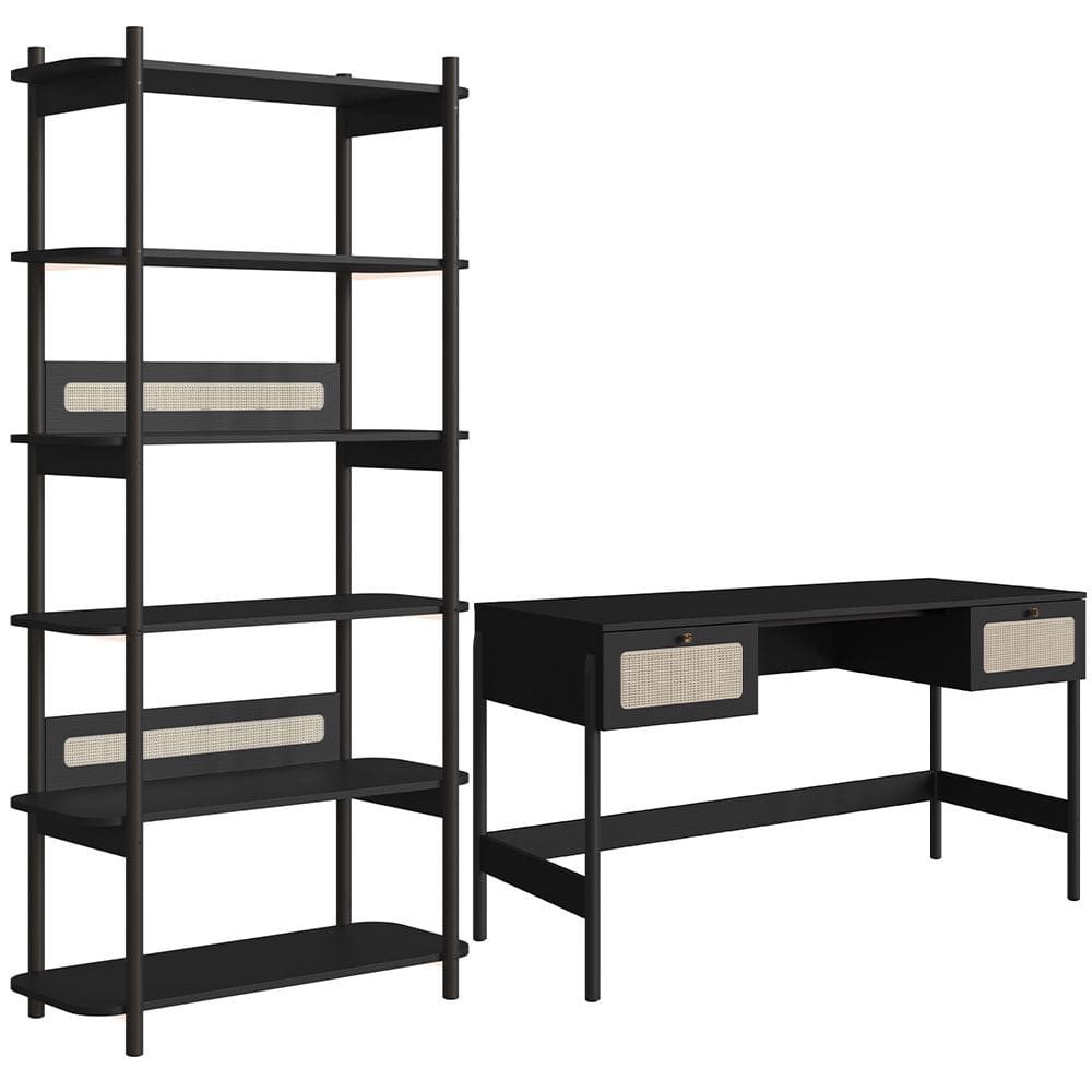 Estante Livreiro Home Office e Mesa Escrivaninha Pés Madeira Moss A03 Nero Preto - Lyam Decor