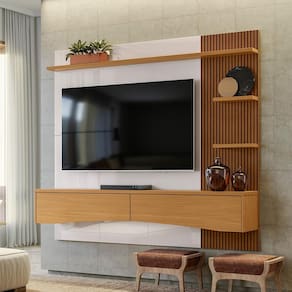 Painel Para Tv Até 65 Polegadas Europa 1,80m Off White Perolizado Com Tauari - Lukaliam Móveis
