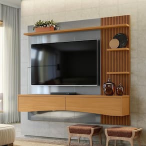 Painel Para Tv Até 65 Polegadas Europa 1,80m Cinza Perolizado Com Tauari - Lukaliam Móveis
