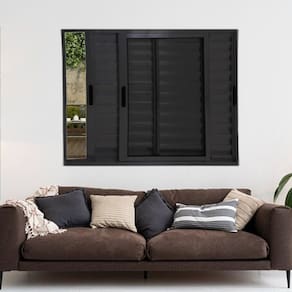 Janela Veneziana de Alumínio 3 Folhas Móveis 120x120cm Linha 25 Preto
