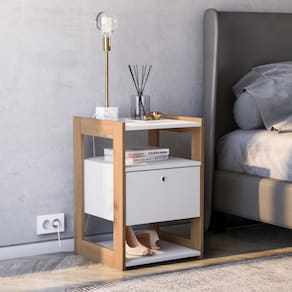 Mesa de Cabeceira Cali 1 Gaveta 600cm X 405cm X 405cm Branco/ Aveiro