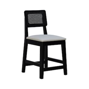 Banqueta Baixa/cadeira Gabi Madeira Maciça Encosto Telinha Assento Estofado Sintético Preto/Bege