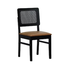 Cadeira Lyon Madeira Maciça Encosto Telinha Assento Estofado Sintético Preto/Marrom
