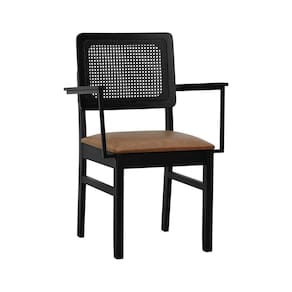 Cadeira Lyon com Braços Madeira Maciça Encosto Telinha Assento Estofado Sintético Preto/Marrom