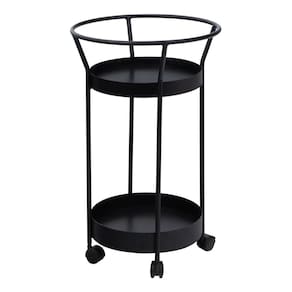 Mesinha Lateral Carrinho Redondo Cali Bar Industrial Decorativo Porta Garrafas Preto