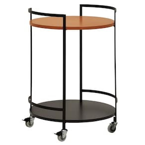 Mesa Lateral Aparador Redondo Carrinho Lia para Sala e Cozinha Preto/Castanho