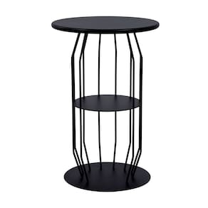 Mesa Lateral Silueta Baixa Redonda Luxo Minimalista Preto