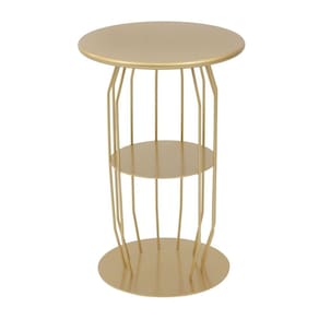 Mesa Lateral Silueta Baixa Redonda Luxo Minimalista Dourado