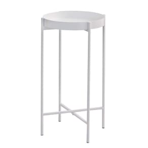 Mesa Lateral Redonda com Bandeja Apoio Sala Aço Collie 30x60 Branco