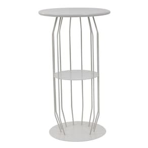 Mesinha Lateral Industrial Silueta Alta Redonda 35cm Cinza Claro
