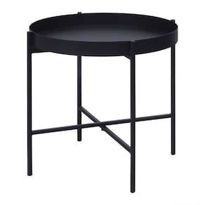 Mesa de Apoio Bandeja Sofá Cama Redonda 40x40cm Baixa Collie Preto
