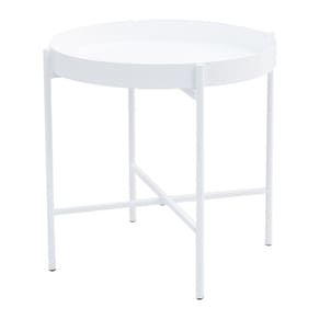 Mesa de Apoio Bandeja Sofá Cama Redonda 40x40cm Baixa Collie Branco