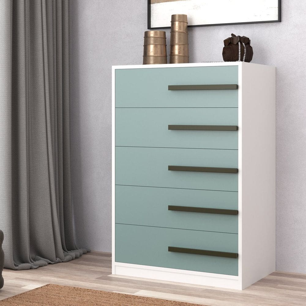 Cômoda 5 Gavetas 60 Cm de Largura Branco/ Cinza