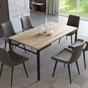 Mesa para Sala de Jantar Estilo Industrial Attenza Preto/Amadeirado