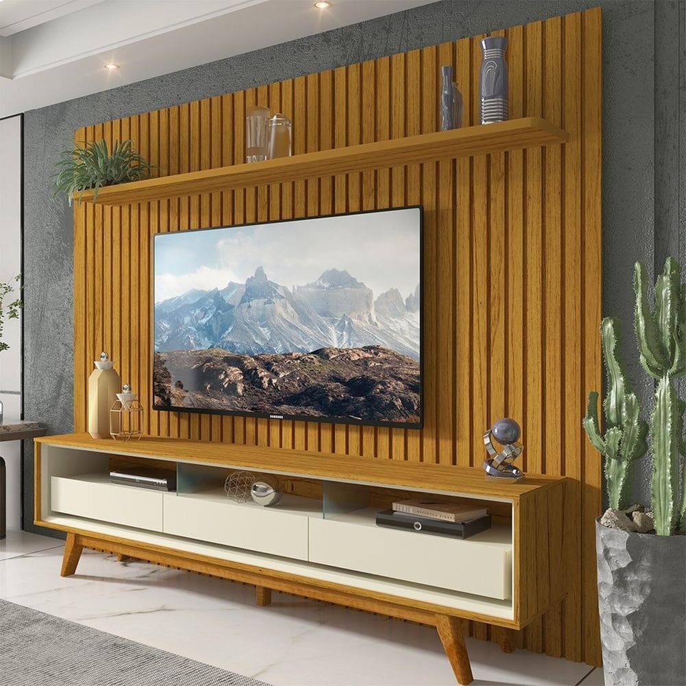 Rack com Painel para Tv até 85 Polegadas 3 Gavetas com Pés Requinte/nobre Clean Naturale/Off White