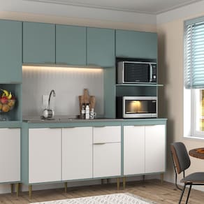 Cozinha Armário Modulado 4 Peças 213 Cm Jade Cinza/Branco
