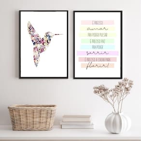 Kit 2 Quadros É Preciso Amor Beija-Flor 33X24Cm