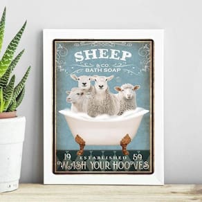 Quadro Decorativo Banheiro Ovelhas 45X34Cm - Com Vidro