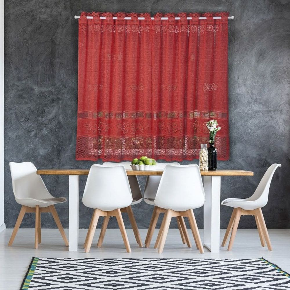 Cortina De Renda Color Vemelha 2,20M X 1,30M Interlar