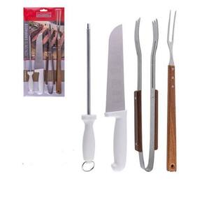 Conjunto De Churrasco Faca ,Garfo,Chaira E Pegador De Inox
