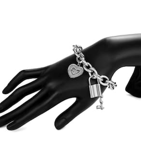 Pulseira Pingente Coração Cadeado Corrente Prateado W6565