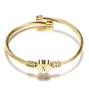 Pulseira Dourada Coração Letra N Delicada G6932