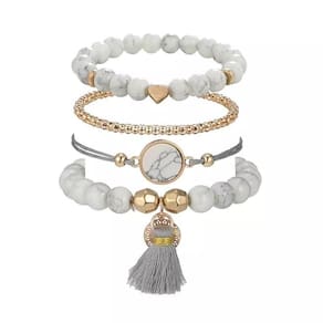Pulseira 4 Peças Conjunto Coração Pedras Detalhes Z6659