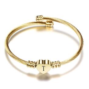 Pulseira Dourada Coração Letra T Delicada G6932