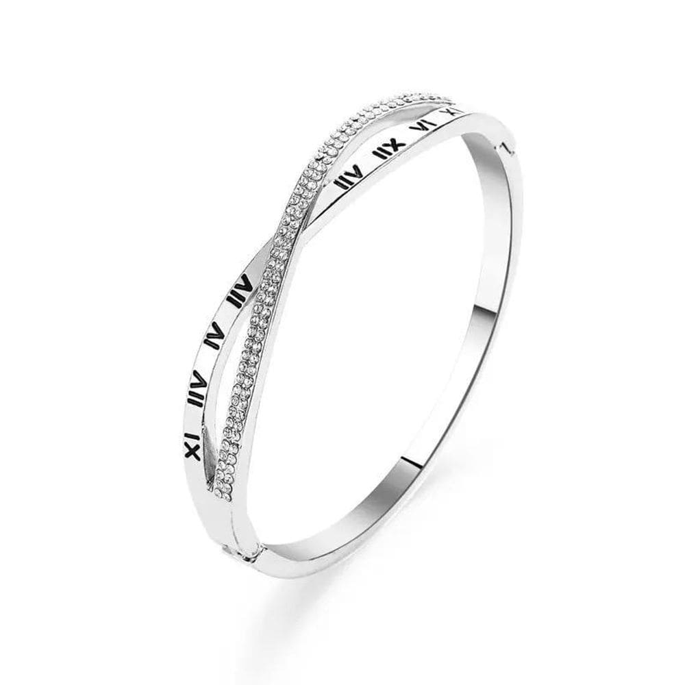 Pulseira Romana Brilhante Delicada Prateada Detalhe D0413