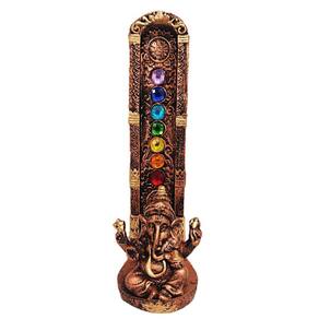 Incensario Porta Incenso De Resina Ganesha 7 Chakras Dourado