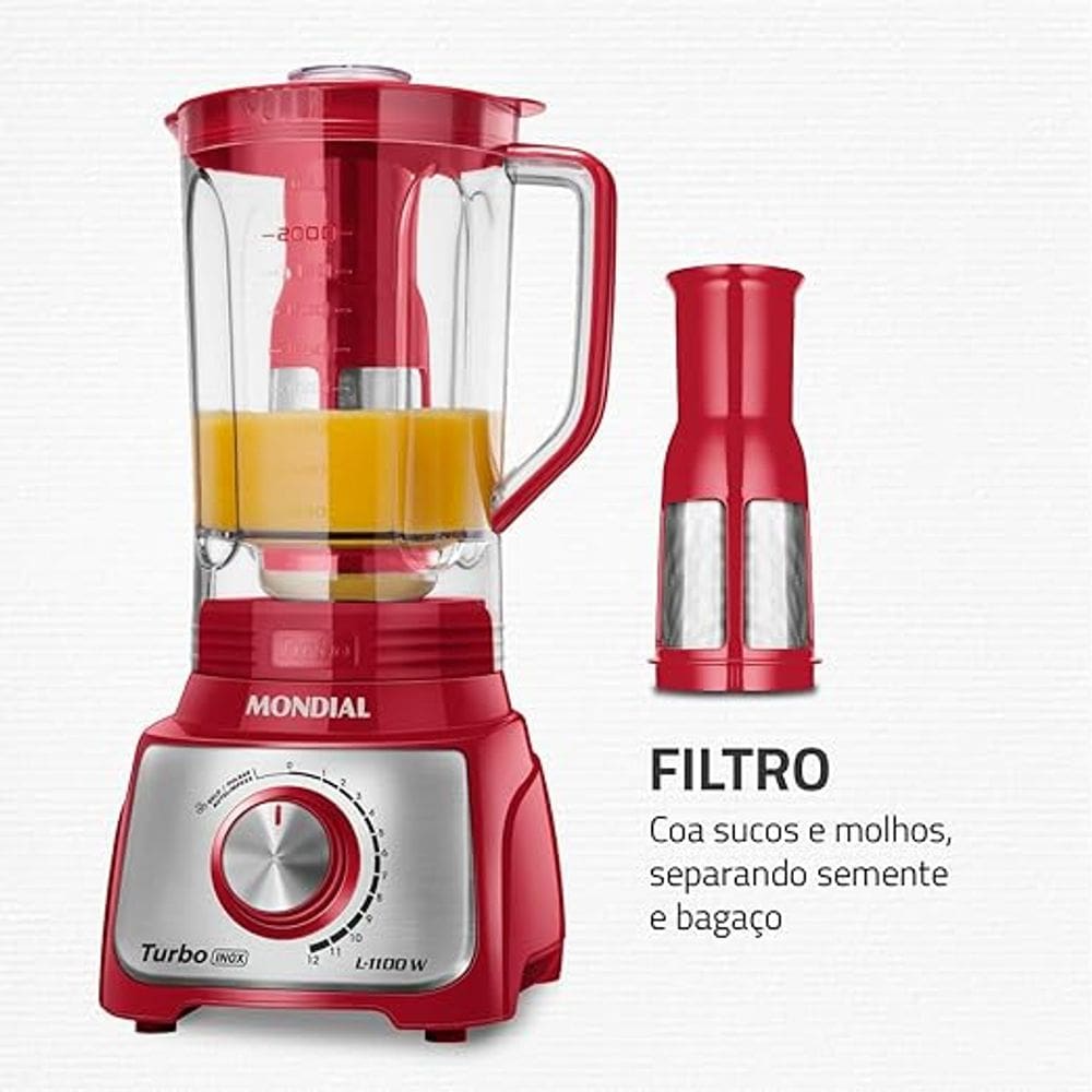Liquidificador Mondial 1100W Turbo L-1100-RI 127V Vermelho