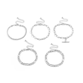 Pulseira Prateada 5 Peças Strass Correntes Z0129