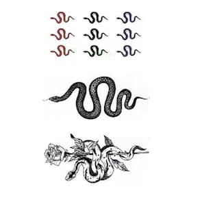 Tatuagem Temporária 3 Peças Rosa Serpente Adesivo T5467