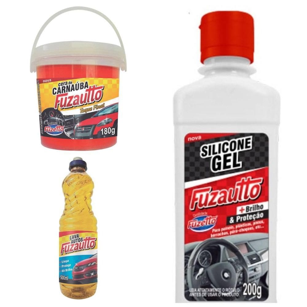 Kit Limpa Lava Carro Fuzetto Cera + Silicone + Lava-carro