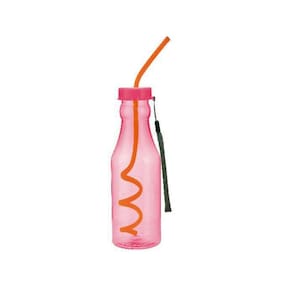 Garrafa Plástica Com Canudo Espiral 550Ml Rosa 91Rs