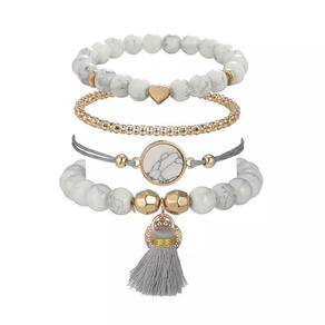 Pulseira 4 Peças Conjunto Coração Pedras Detalhes Z6659