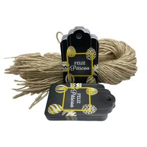 Tag Páscoa Gold Com Cordão De Sisal Incluso 100 Unidades.