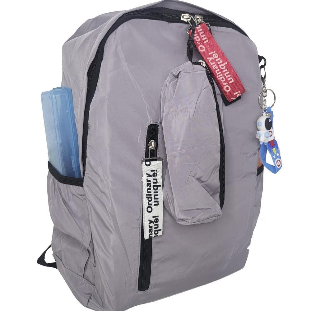 Mochila Escolar Feminina Kit Estojo E Chaveiro Cinza Zc8006