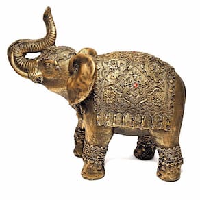 Estátua De Elefante Indiano Dourado Resina 19,5Cm