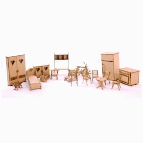 Móveis Mdf Natural Bonecas Escala Barbie 18 Peças - Darama